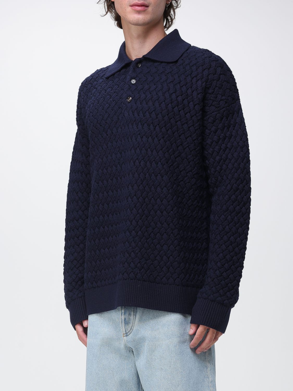 Bottega Veneta Men Relaxed Fit Bottega Veneta Long-Sleeve Knitted Wool Polo Shirt BOTTEGA VENETA