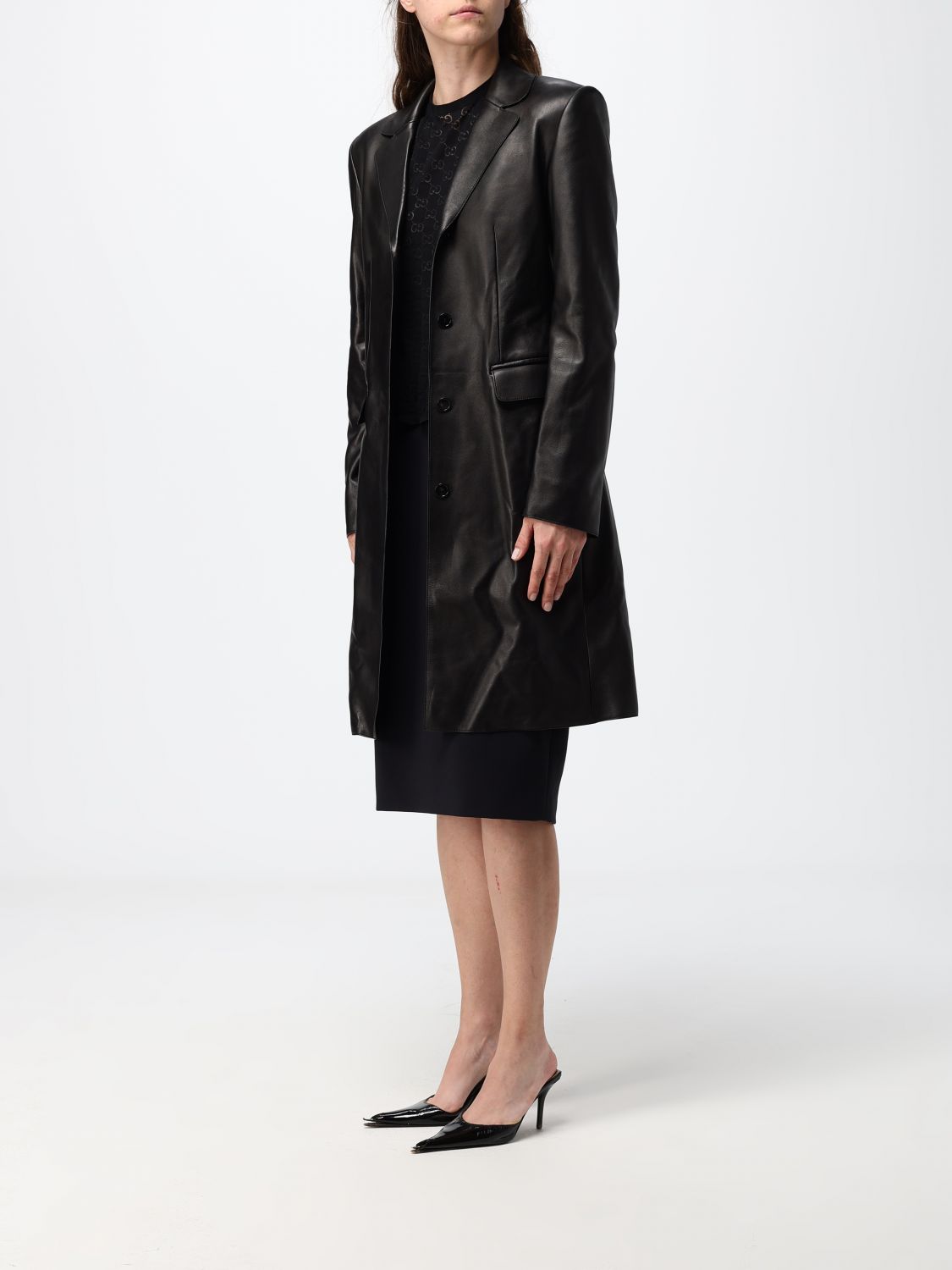 Gucci Women Gucci Single-Breasted Smooth Lambskin Leather Jacket With Slim Fit GUCCI