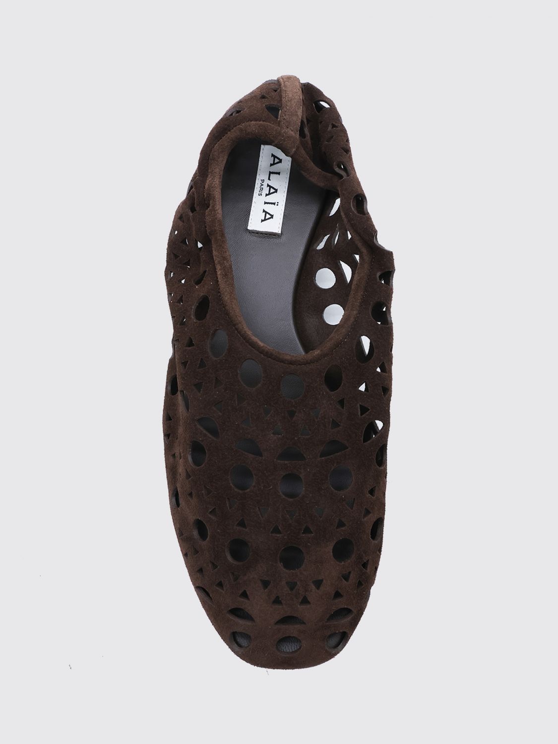 Alai�A Women Alaia Vienne Perforated Suede Ballet Flats With Elasticated Heel ALAIA