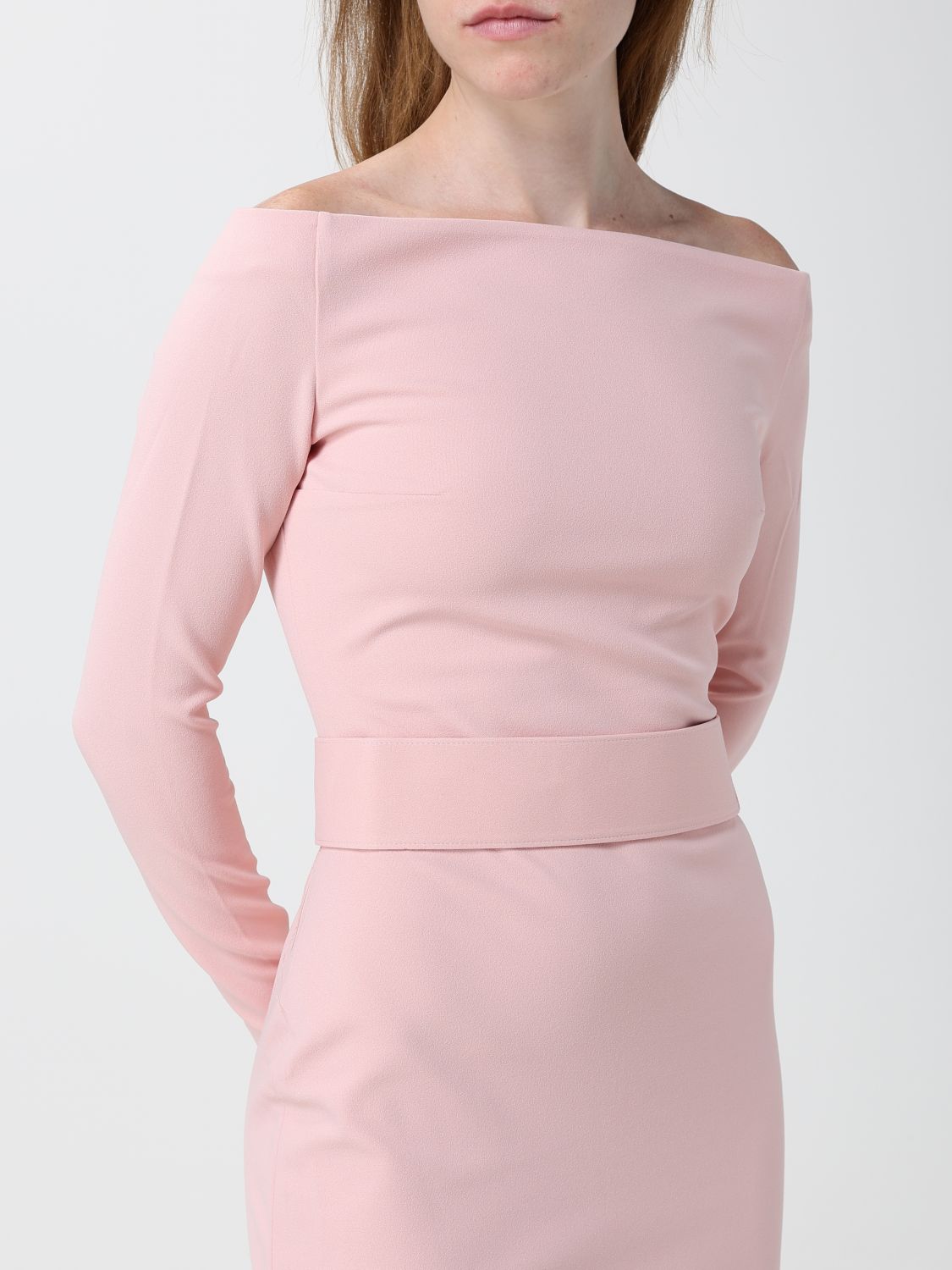 Long Criªpe Evening Gown Solace London With Straight Neckline And Slit SOLACE LONDON