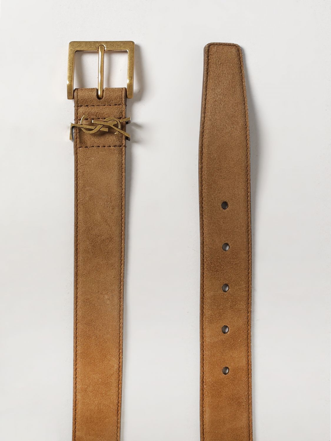 Saint Laurent Men Cassandre Vadim Suede Belt Saint Laurent With Ysl Monogram SAINT LAURENT