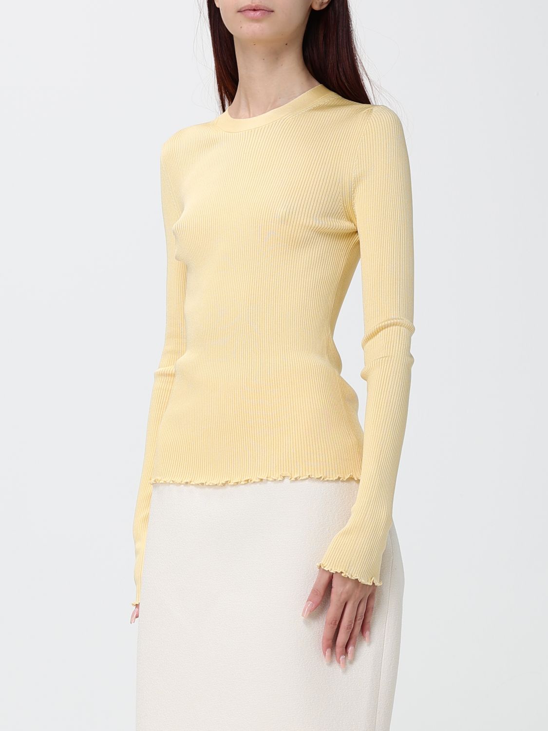Alai�A Women Slim Fit Ribbed Silk Crewneck Jumper Alaia With Long Sleeves ALAIA