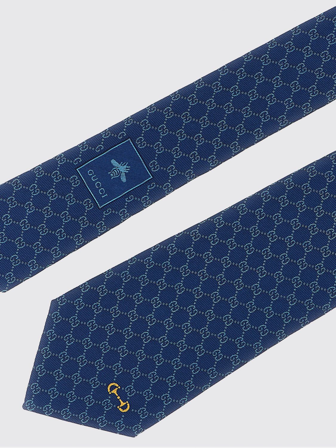 Gucci Blue Silk Tie With Gg Monogram And Horsebit GUCCI