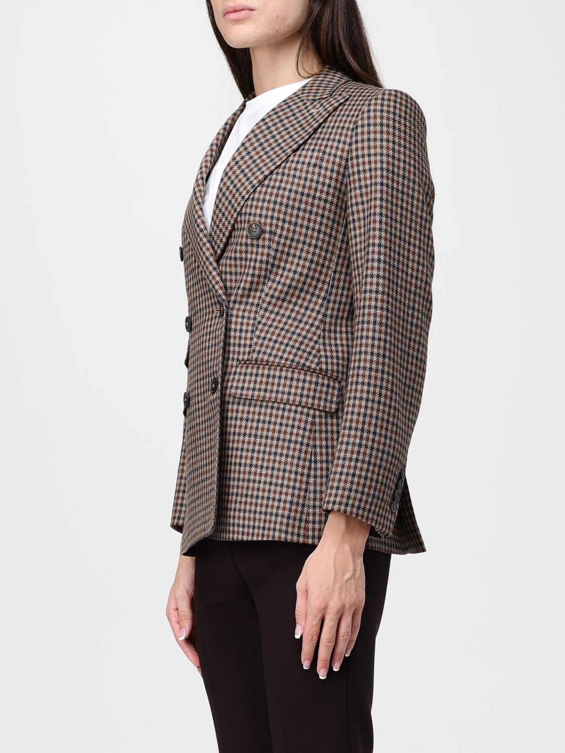 Max Mara Women Max Mara Prince Of Wales Pure Wool Double-Breasted Blazer MAX MARA