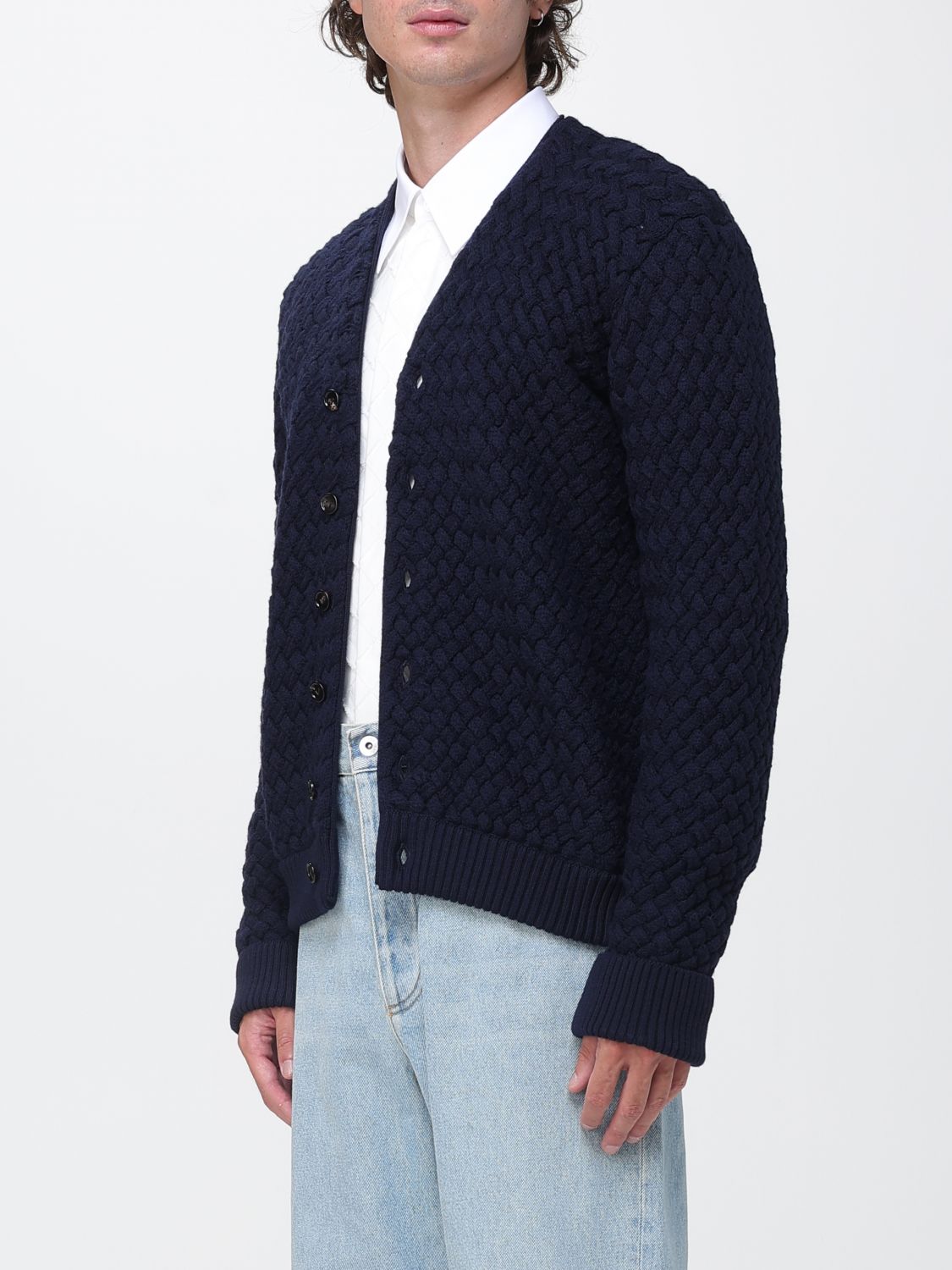 Bottega Veneta Men Bottega Veneta Intrecciato Pattern Wool Cardigan With V-Neck BOTTEGA VENETA