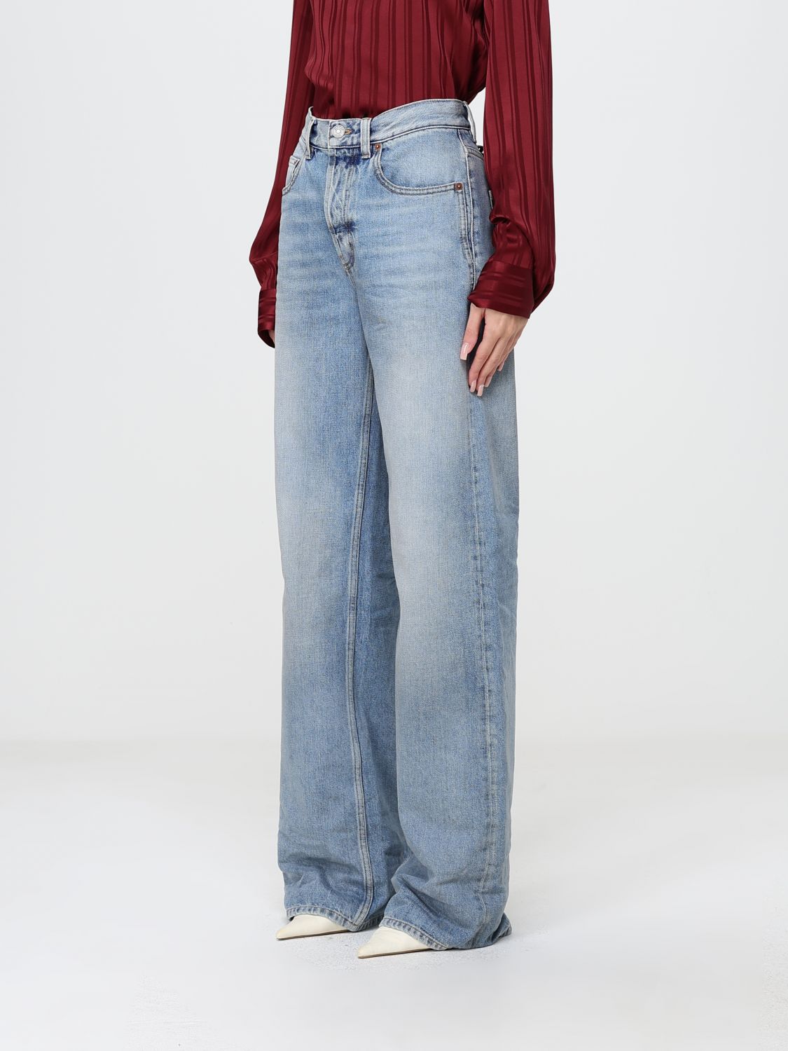 Saint Laurent Women High-Waisted Wide-Leg Cotton Denim Jeans Saint Laurent SAINT LAURENT