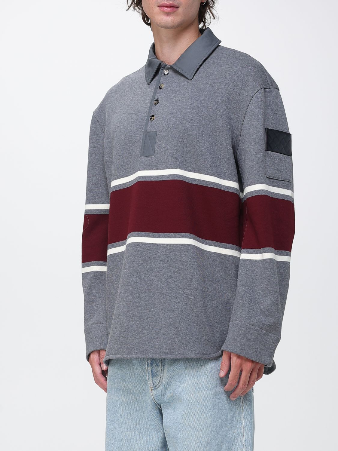 Bottega Veneta Men Bottega Veneta Oversized Two-Tone Striped Cotton Long-Sleeve Polo BOTTEGA VENETA