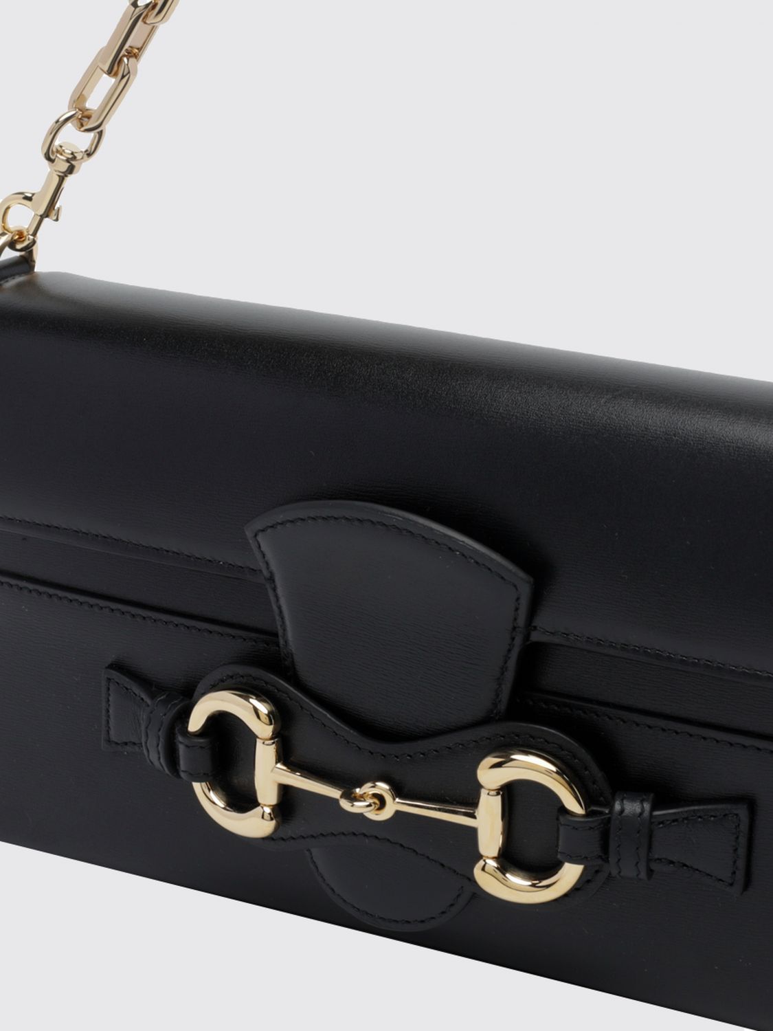 Gucci Women Gucci Horsebit Ristretto Smooth Leather Shoulder Bag With Metal Mesh Handle GUCCI