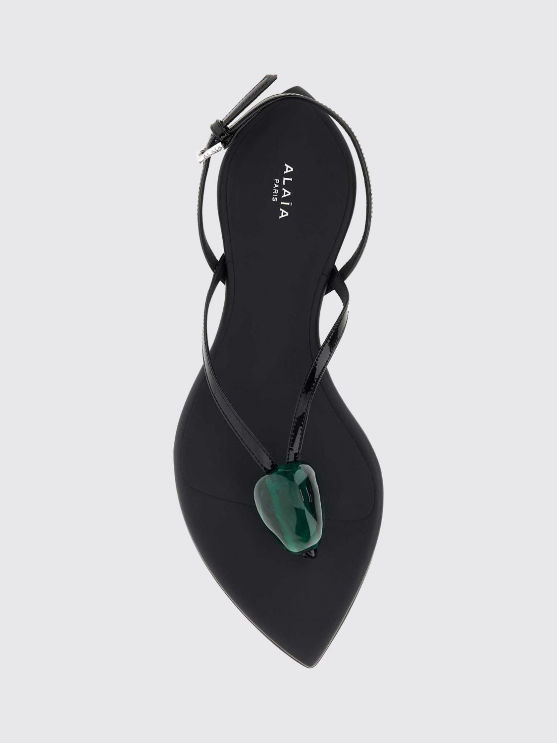 Alai�A Women Alaia Leather Thong Sandals With Applied Stones And Low Heel ALAIA