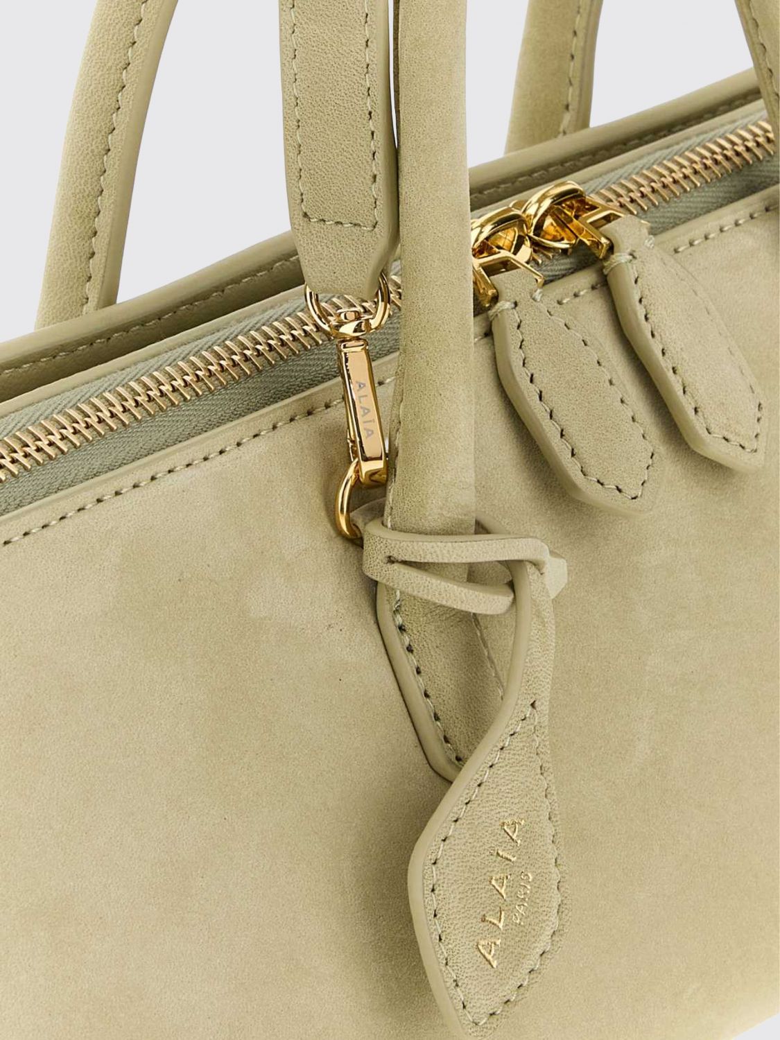 Alai�A Women Alaia Delta Handbag In Nubuck With Double Handle And Logo Charm ALAIA