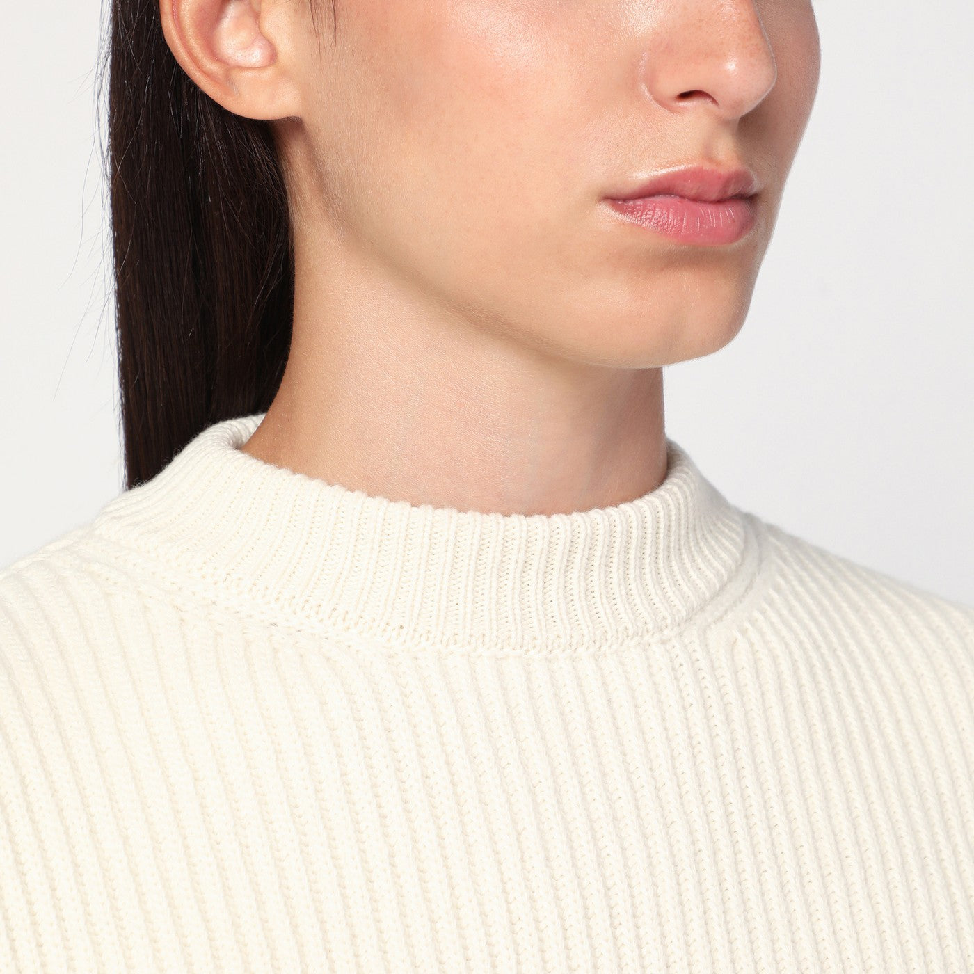 Jil Sander White Ribbed Crewneck Sweater Women JIL SANDER