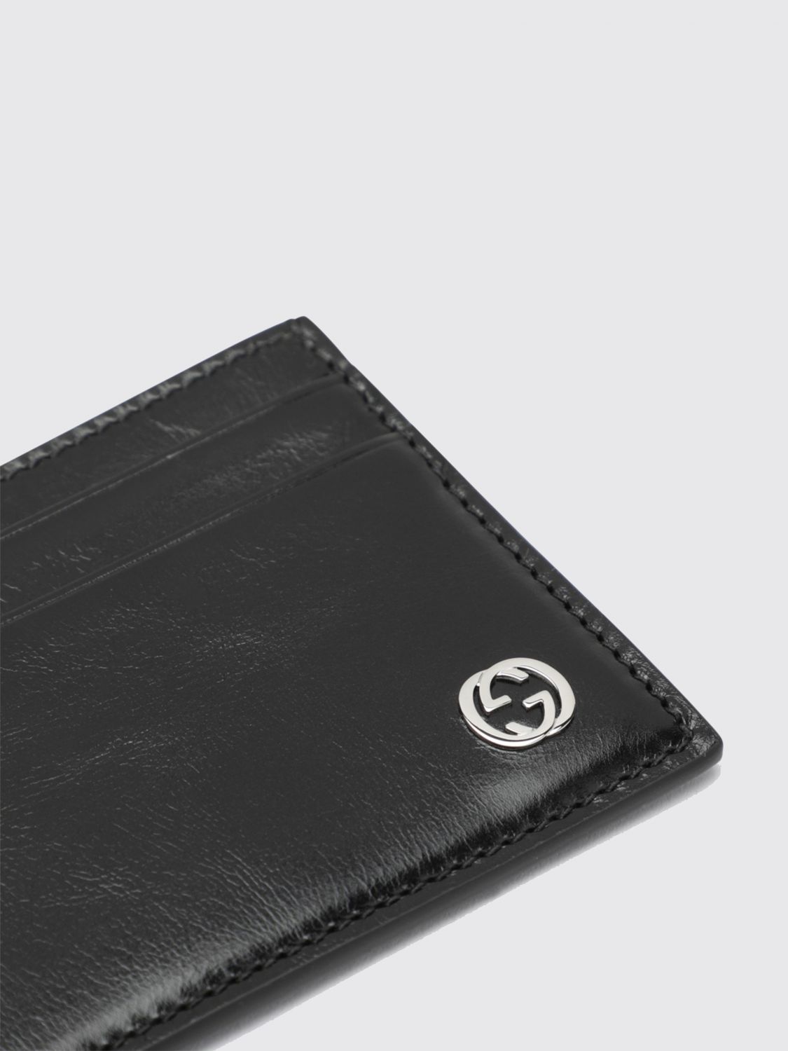 Gucci Men Flat Leather Card Holder Gucci With Embossed Gg Monogram Logo GUCCI