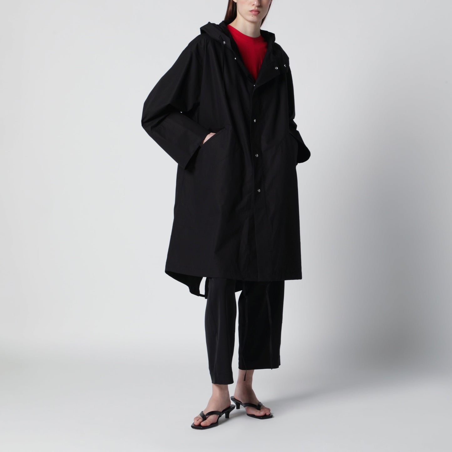 Jil Sander Mid-Length Hooded Parka In Waterproof Cotton, Black Women JIL SANDER