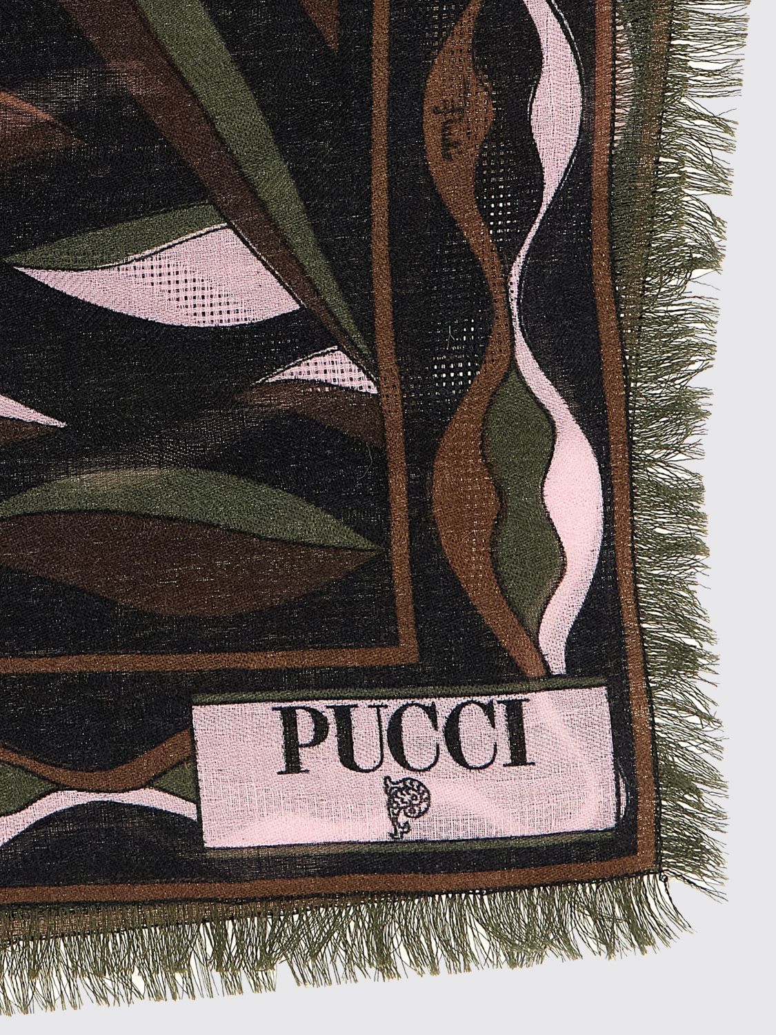 Pucci Women Square Silk And Wool Scarf Pucci With Abstract Print And Fringed Edges PUCCI