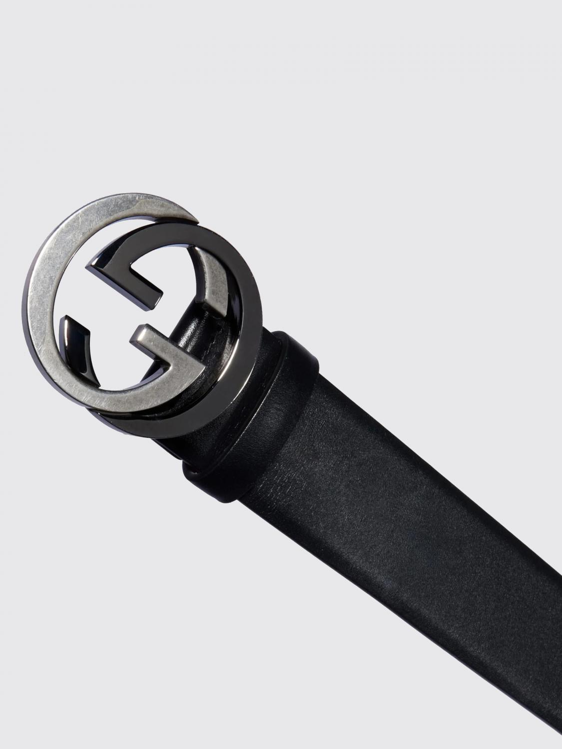 Gucci Men 4 Cm Black Leather Belt With Gg Monogram Buckle Gucci