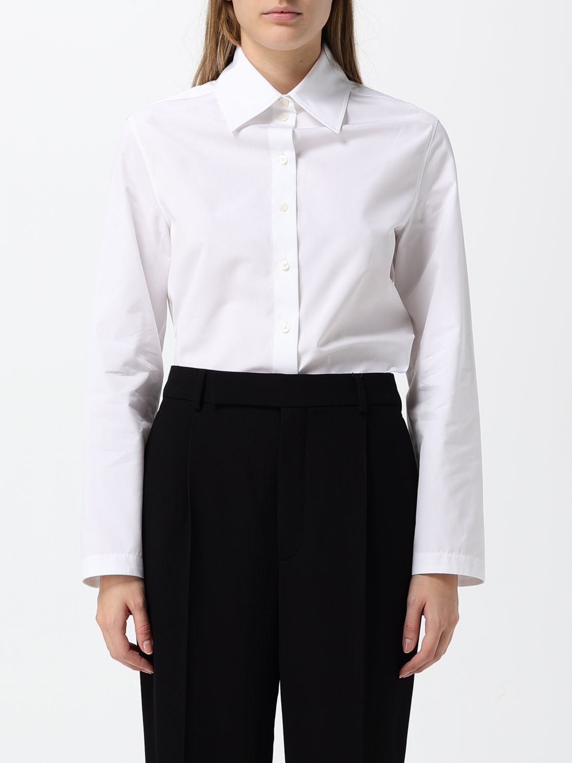 Alaia Women Cotton Poplin Bodysuit Shirt Alaia With Classic Collar ALAIA
