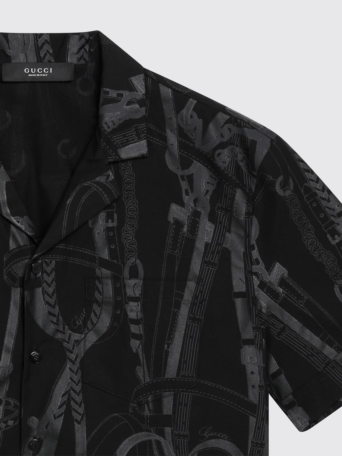 Gucci Men Gucci Black Silk Bowling Shirt With Graphic Print And Cuban Collar GUCCI