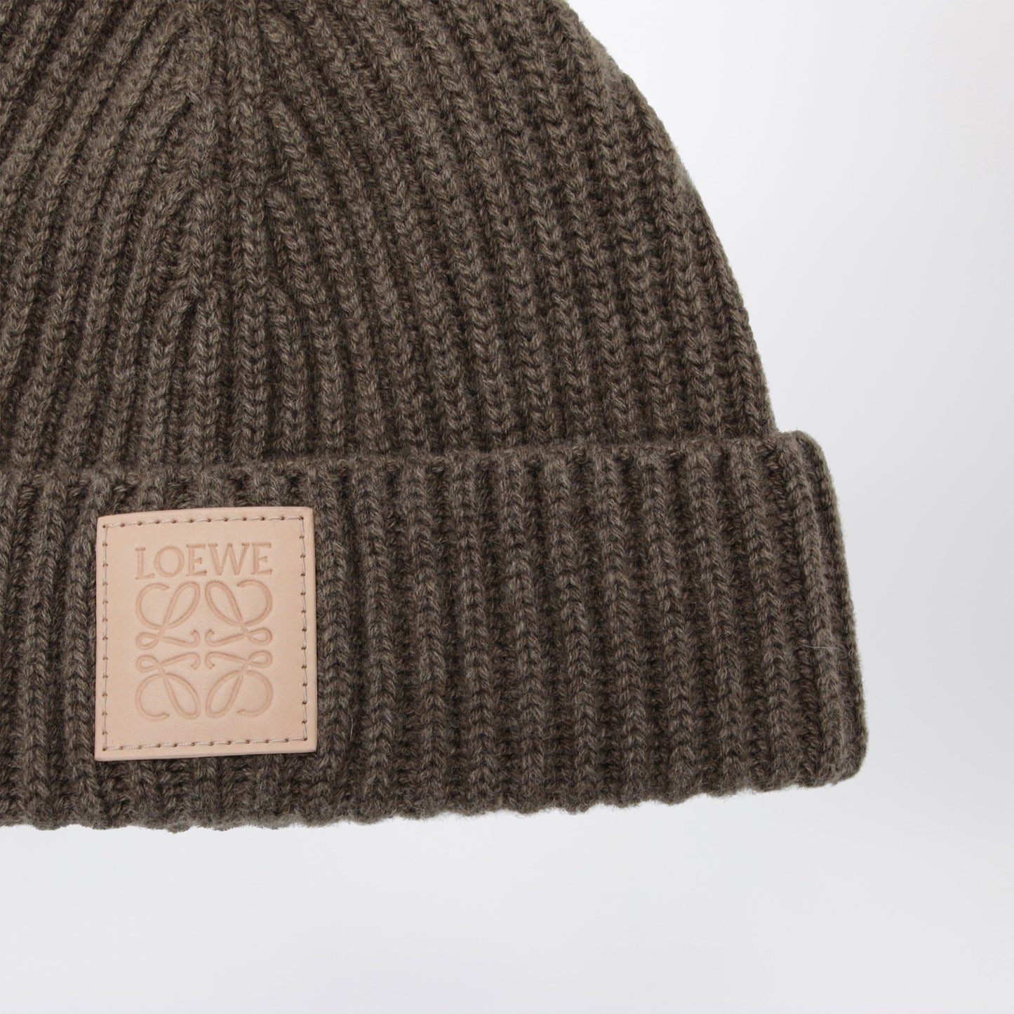 Loewe Dark Beige Ribbed Cashmere Beanie Men LOEWE
