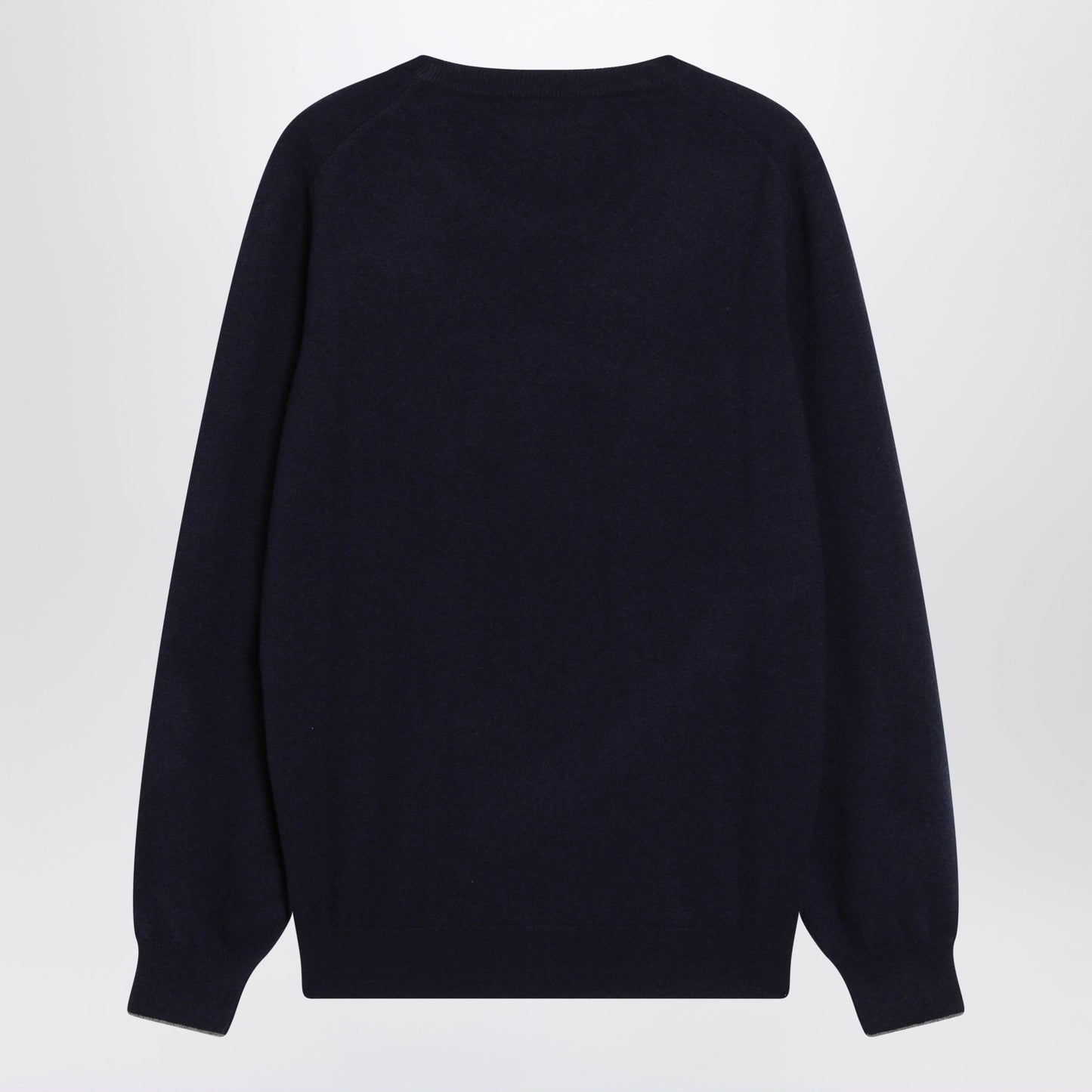 Brunello Cucinelli Navy Blue Cashmere Crewneck Sweater With Contrast Trim Men BRUNELLO CUCINELLI