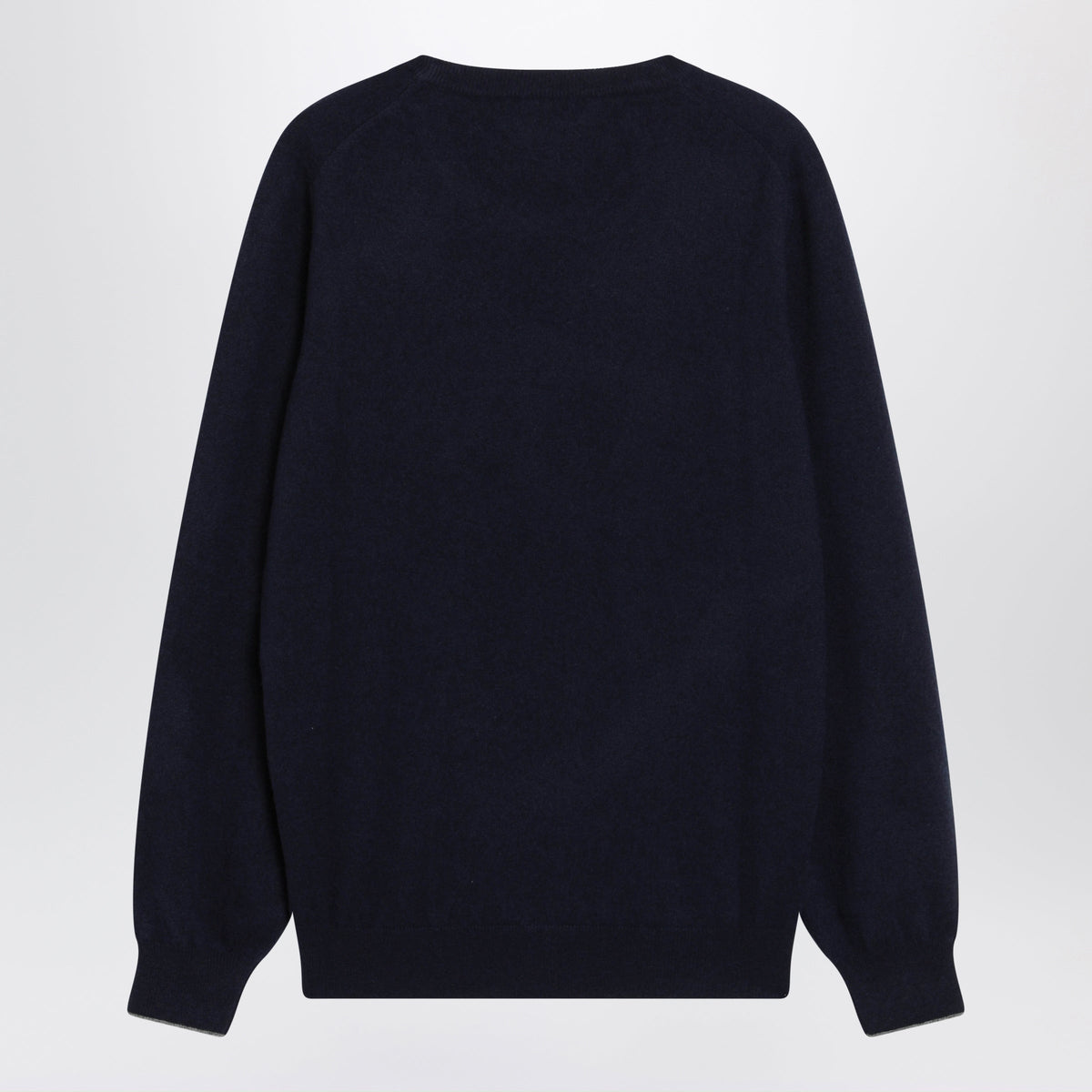 Brunello Cucinelli Navy Blue Cashmere Crewneck Sweater With Contrast Trim Men BRUNELLO CUCINELLI