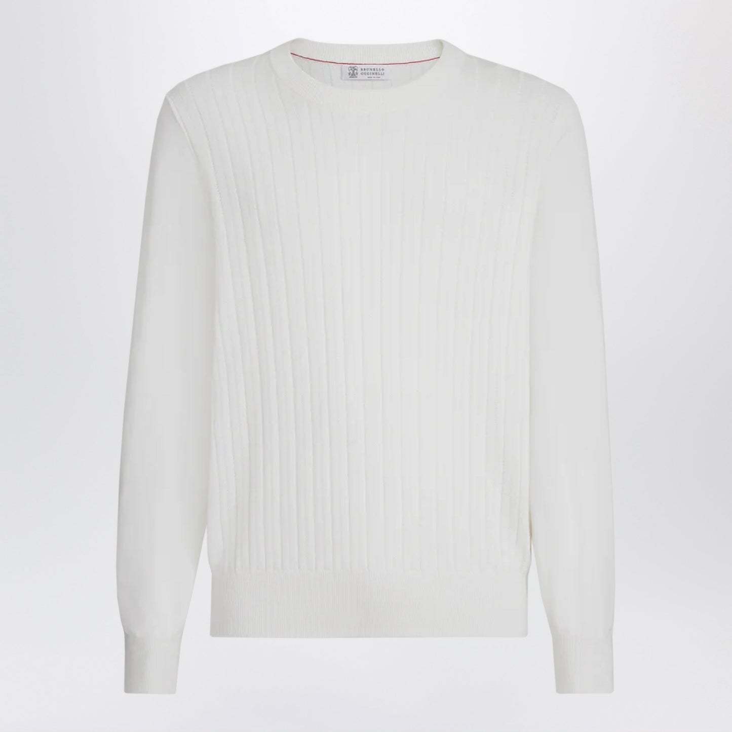 Brunello Cucinelli White Ribbed Cotton Sweater Men BRUNELLO CUCINELLI