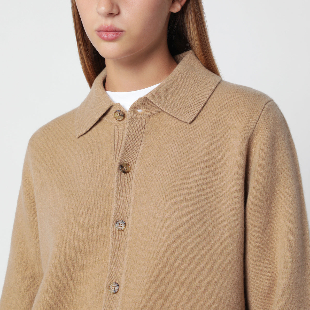 Guest In Residence Camel-Colored Felted Plaza Shirt-Style Cardigan Women GUEST IN RESIDENCE