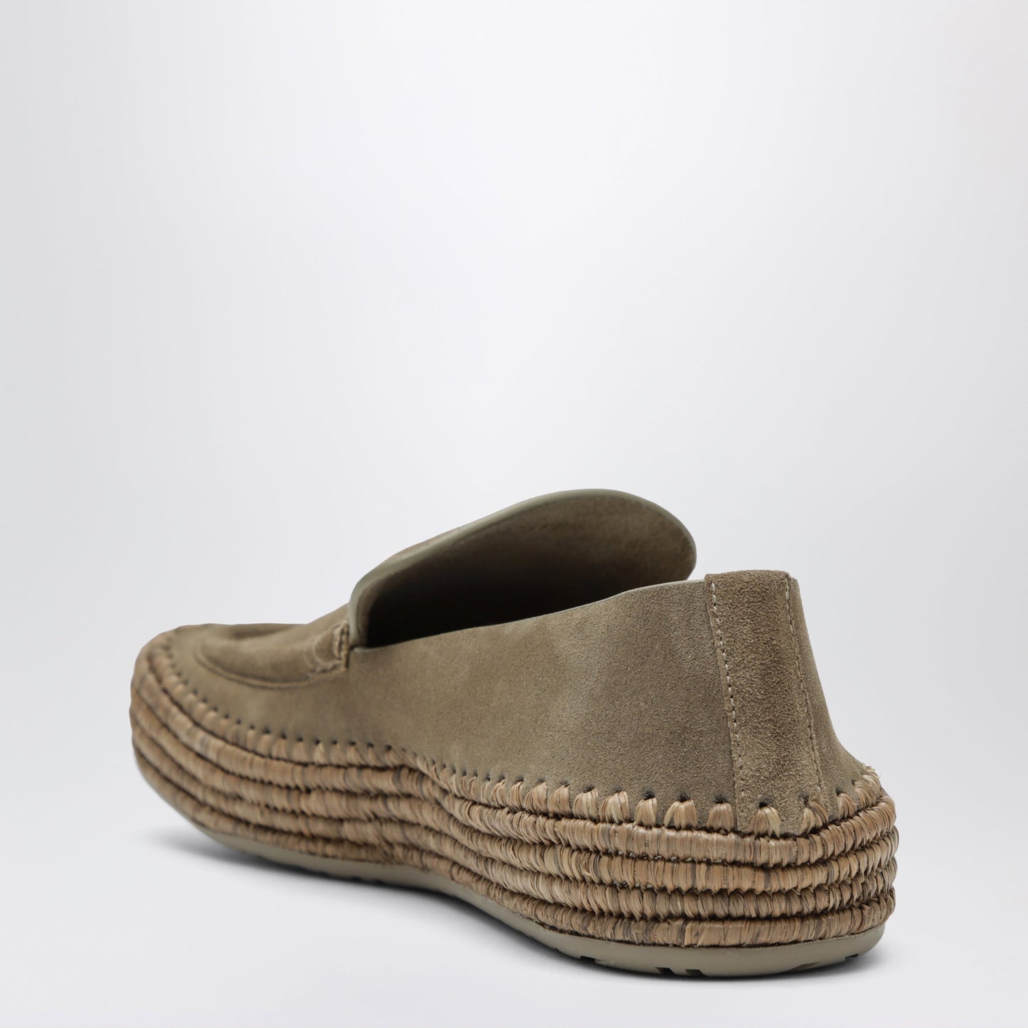 Loewe Rio Loafers In Suede And Raffia, Stone Grey Men LOEWE