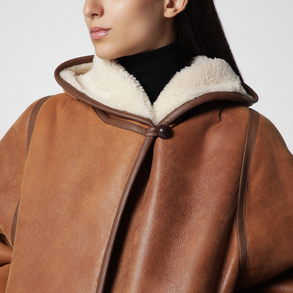 Isabel Marant Amiel Hooded Shearling Short Coat In Cognac Women ISABEL MARANT