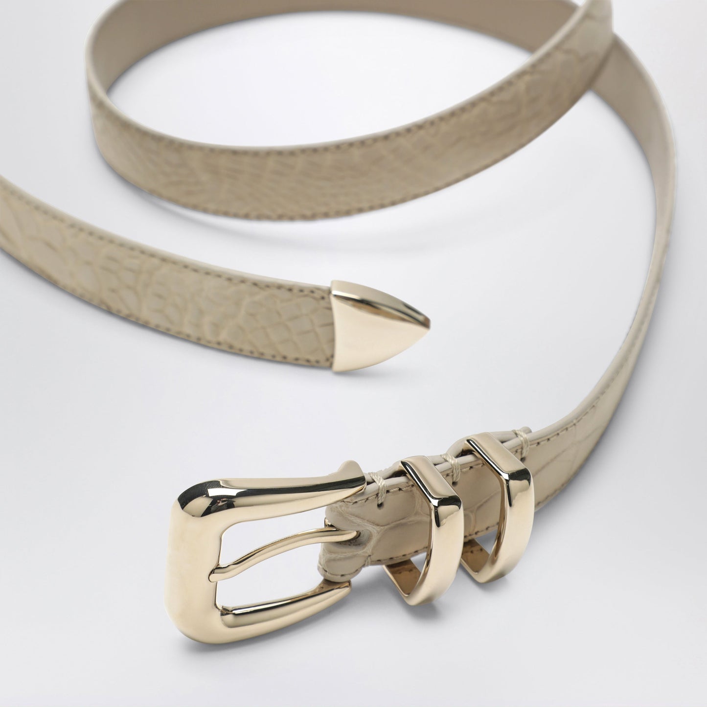 Brunello Cucinelli Beige Alligator Leather Belt With Silver Buckle Men BRUNELLO CUCINELLI