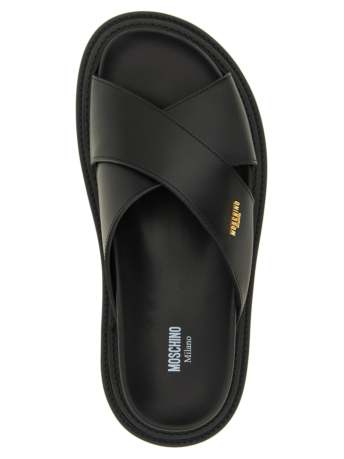 Moschino Men Leather Sabots With Logo MOSCHINO