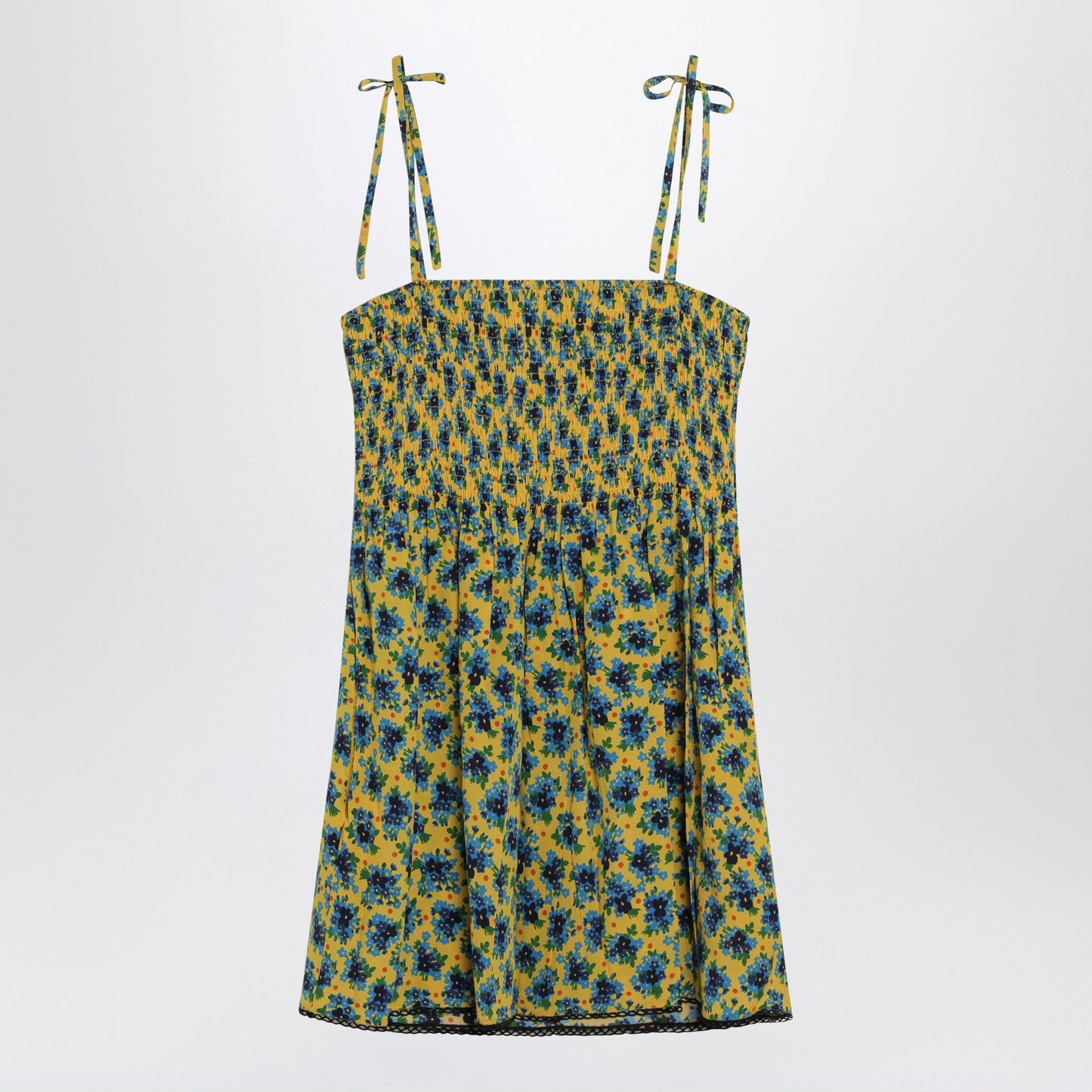 Miu Miu Yellow And Blue Floral Silk Mini Dress Women MIU MIU