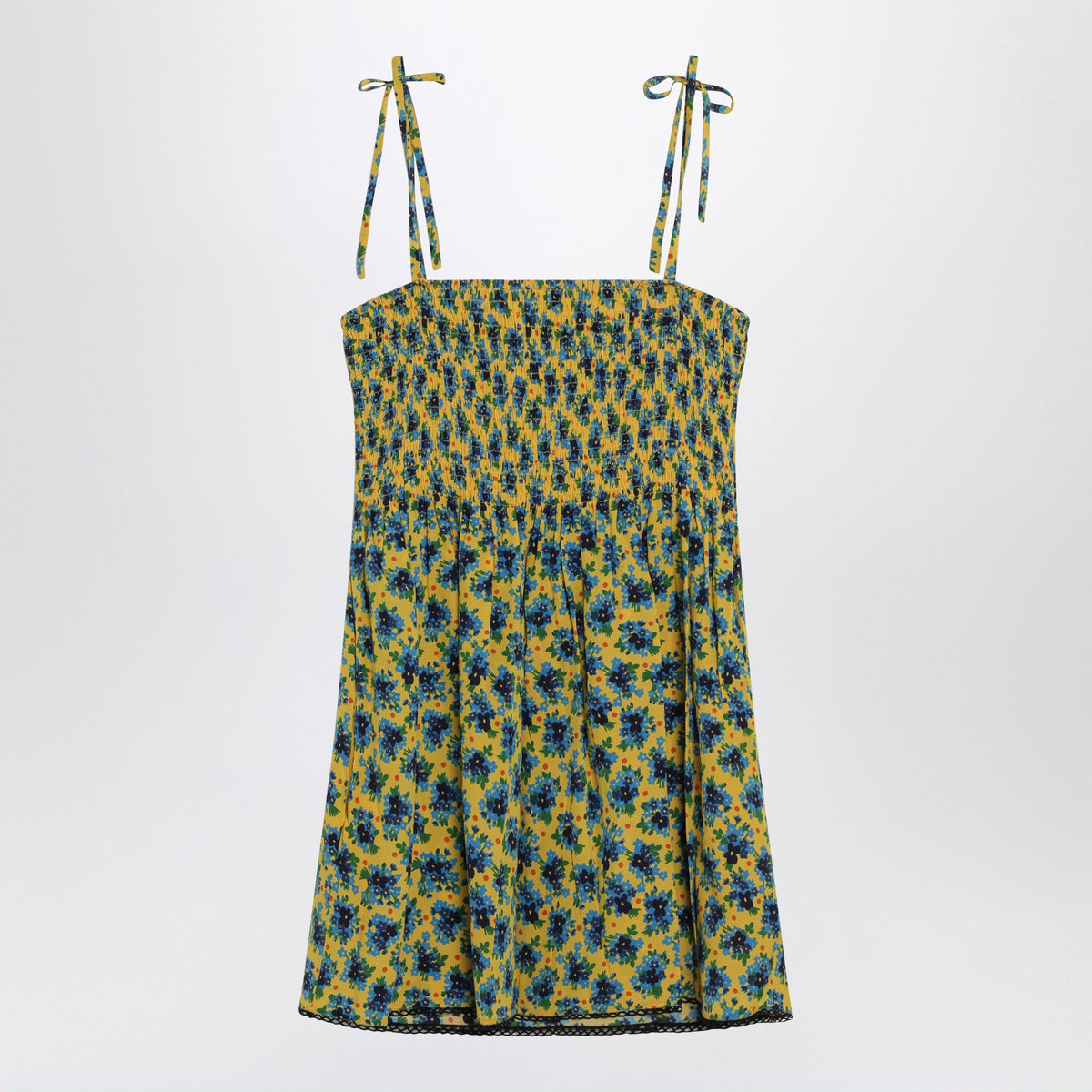 Miu Miu Yellow And Blue Floral Silk Mini Dress Women MIU MIU