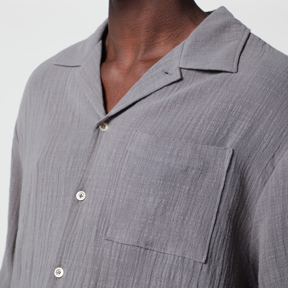 Sefr Grey Crinkled-Effect Cotton Shirt Men SEFR