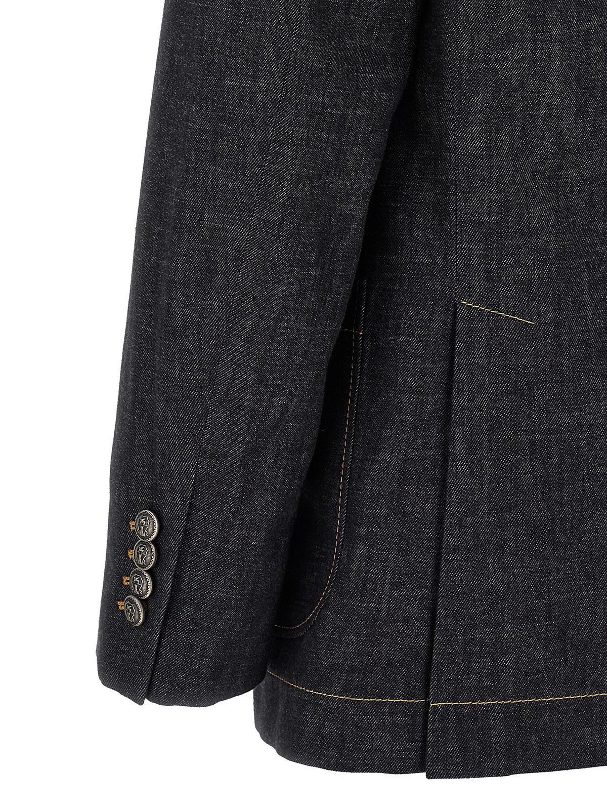 Brunello Cucinelli Men Double-Breasted Denim Blazer