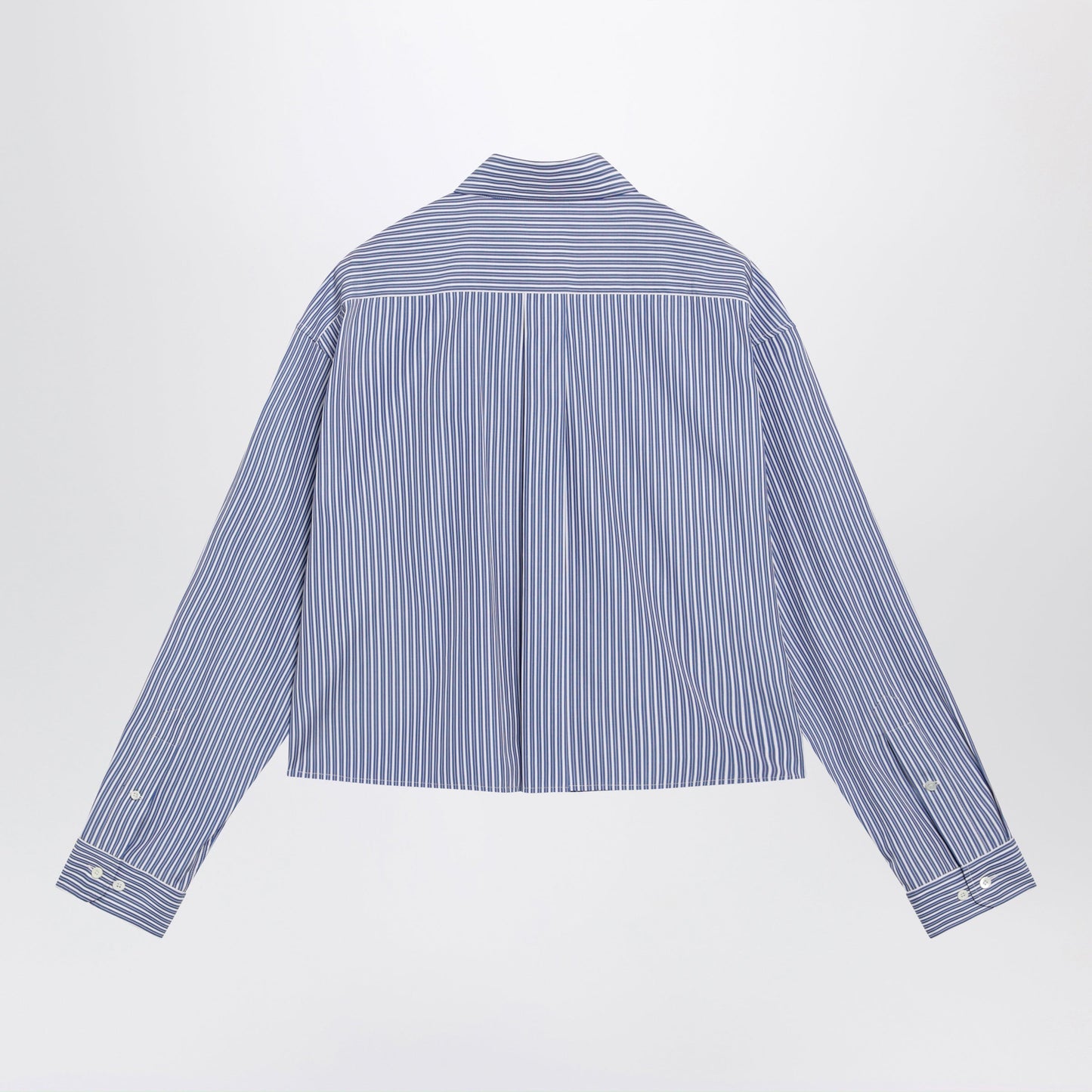 Miu Miu White/Cobalt Striped Cropped Shirt With Logo Embroidery Women MIU MIU