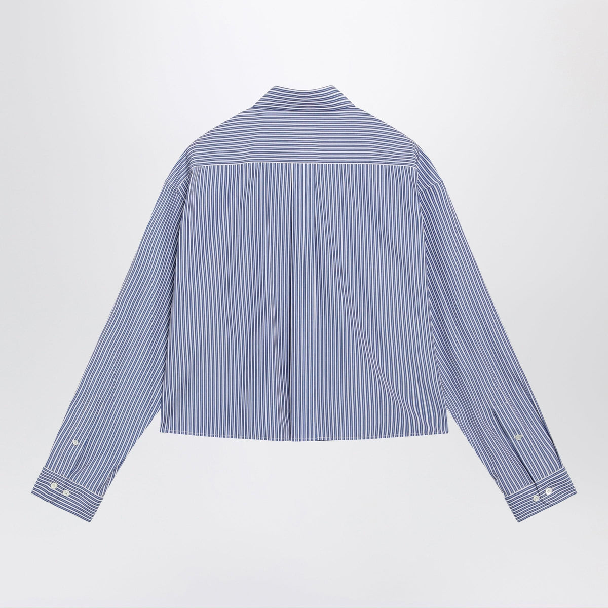Miu Miu White/Cobalt Striped Cropped Shirt With Logo Embroidery Women MIU MIU