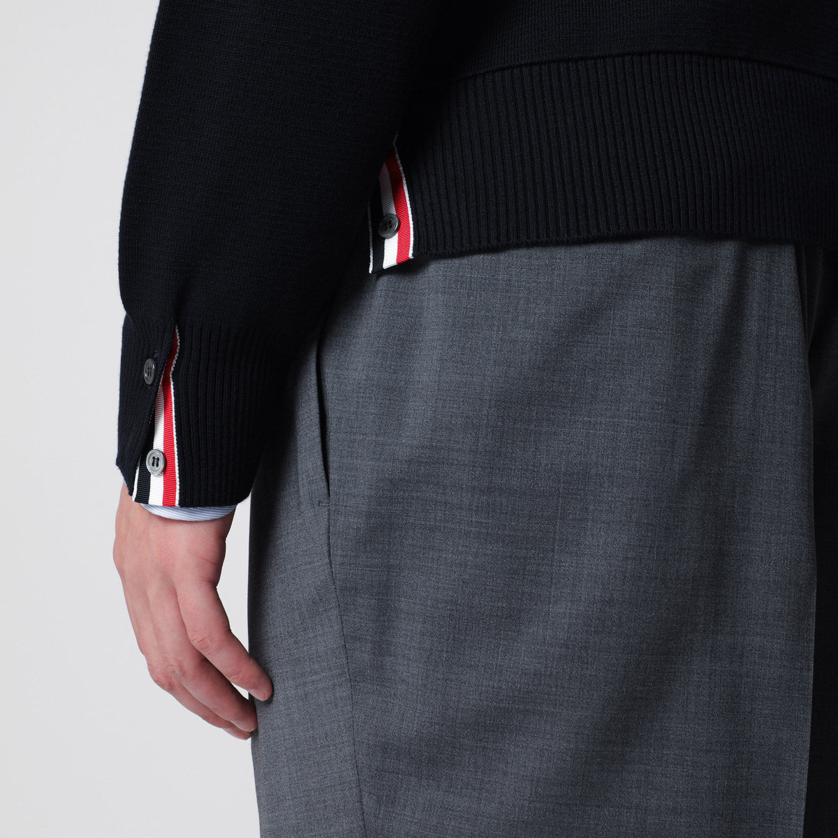 Thom Browne Navy Blue Cotton Sweater With Tricolor Details Men THOM BROWNE