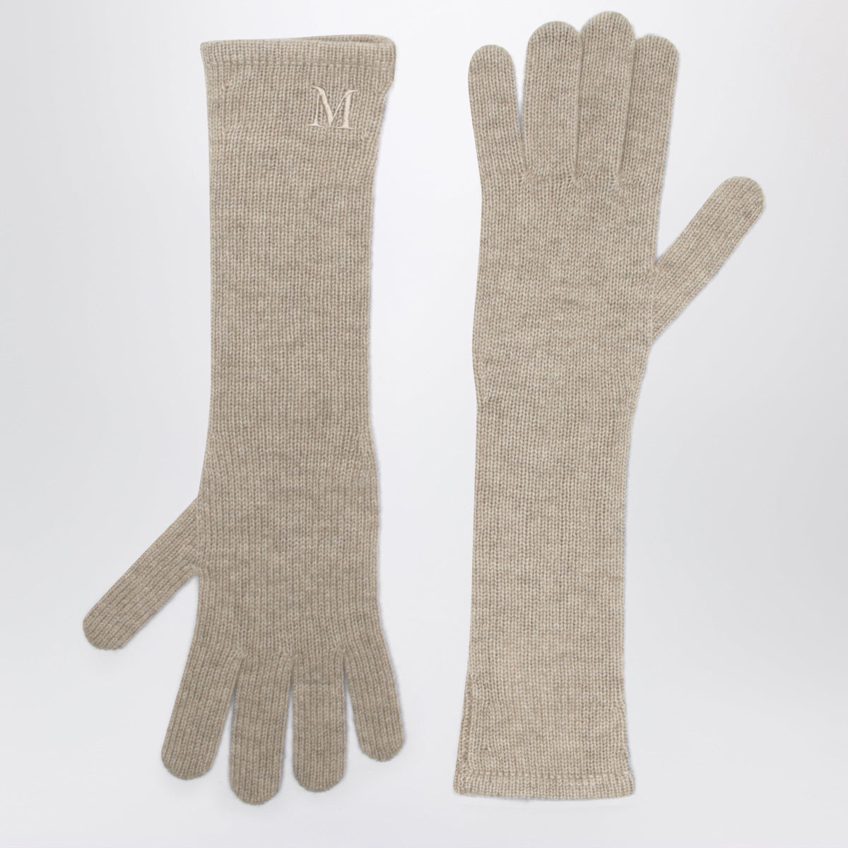 Max Mara Beige Melange Long Gloves In Cashmere Women MAX MARA