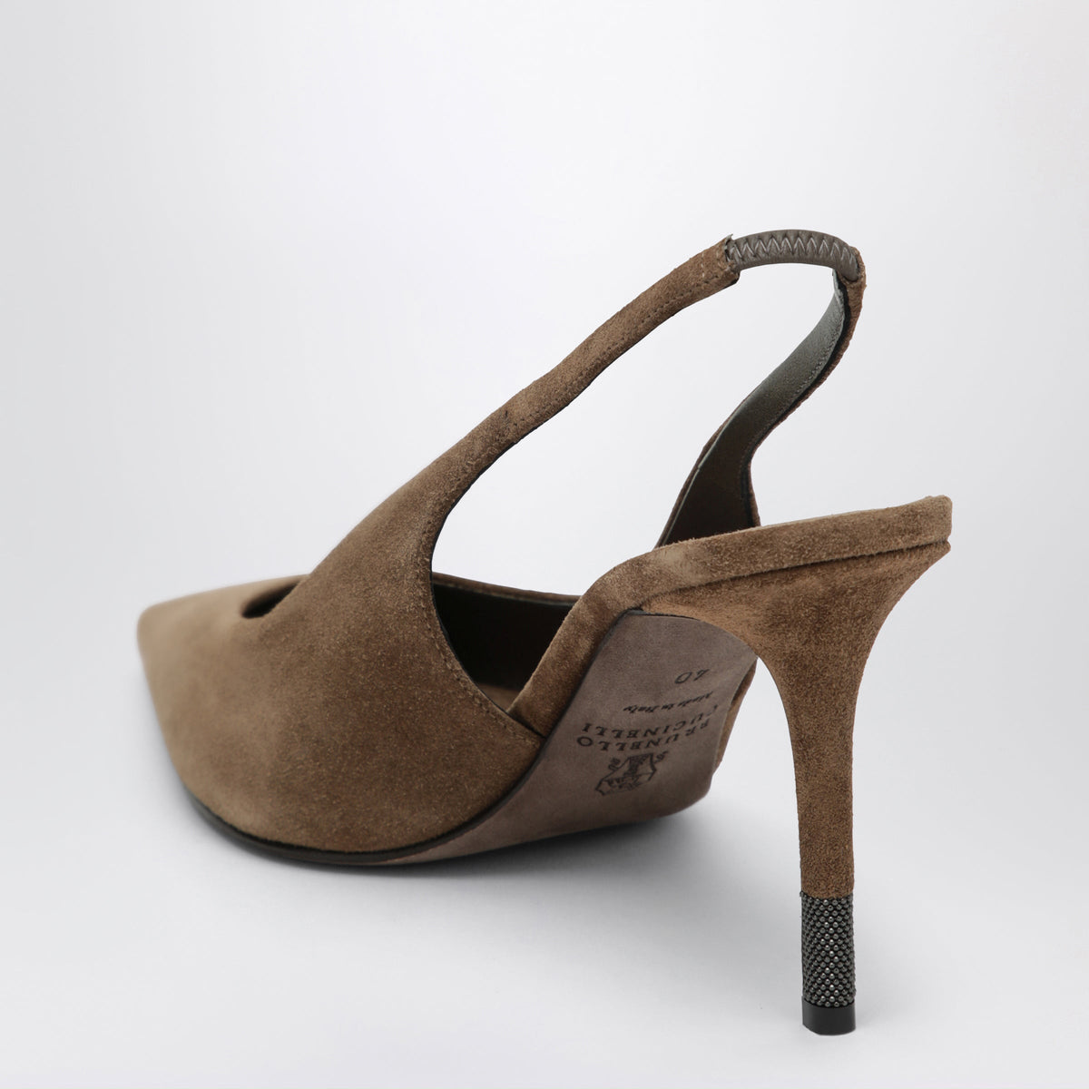 Brunello Cucinelli Caramello Suede Slingback Pumps With Monili Women BRUNELLO CUCINELLI