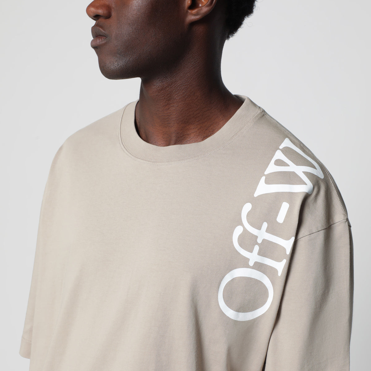 Off-White Beige Cotton Crew-Neck T-Shirt With Printed Logo Men OFF-WHITE