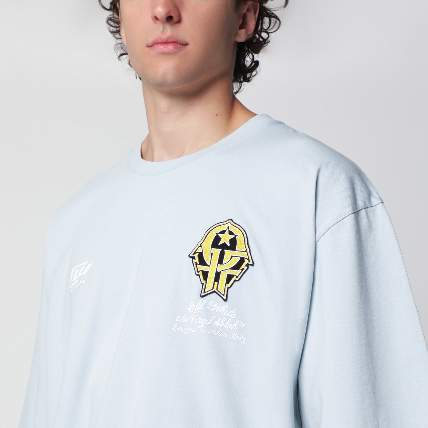 Off-White Off-White Light Blue T-Shirt With Logo Prints Men OFF-WHITE