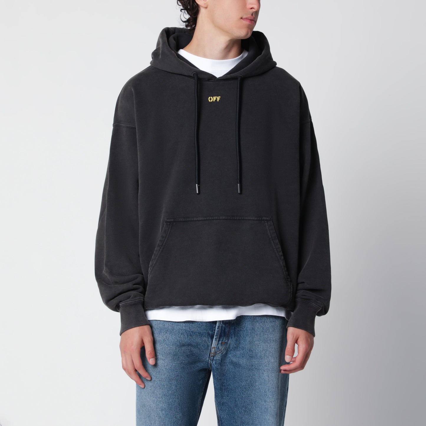 Off-White Washed Black Hoodie With Off Logo Men OFF-WHITE