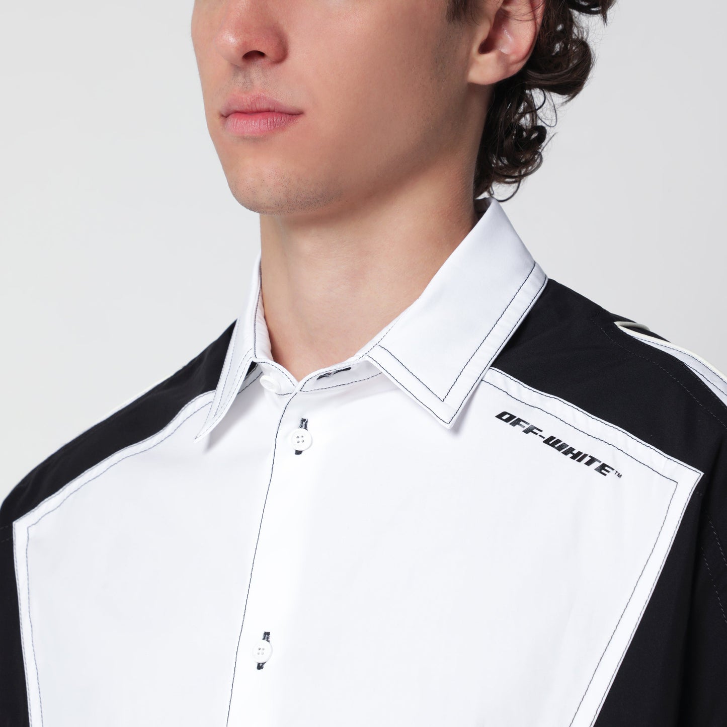 Off-White Off-White White/Black Race Logo Star Bowling Shirt Men OFF-WHITE