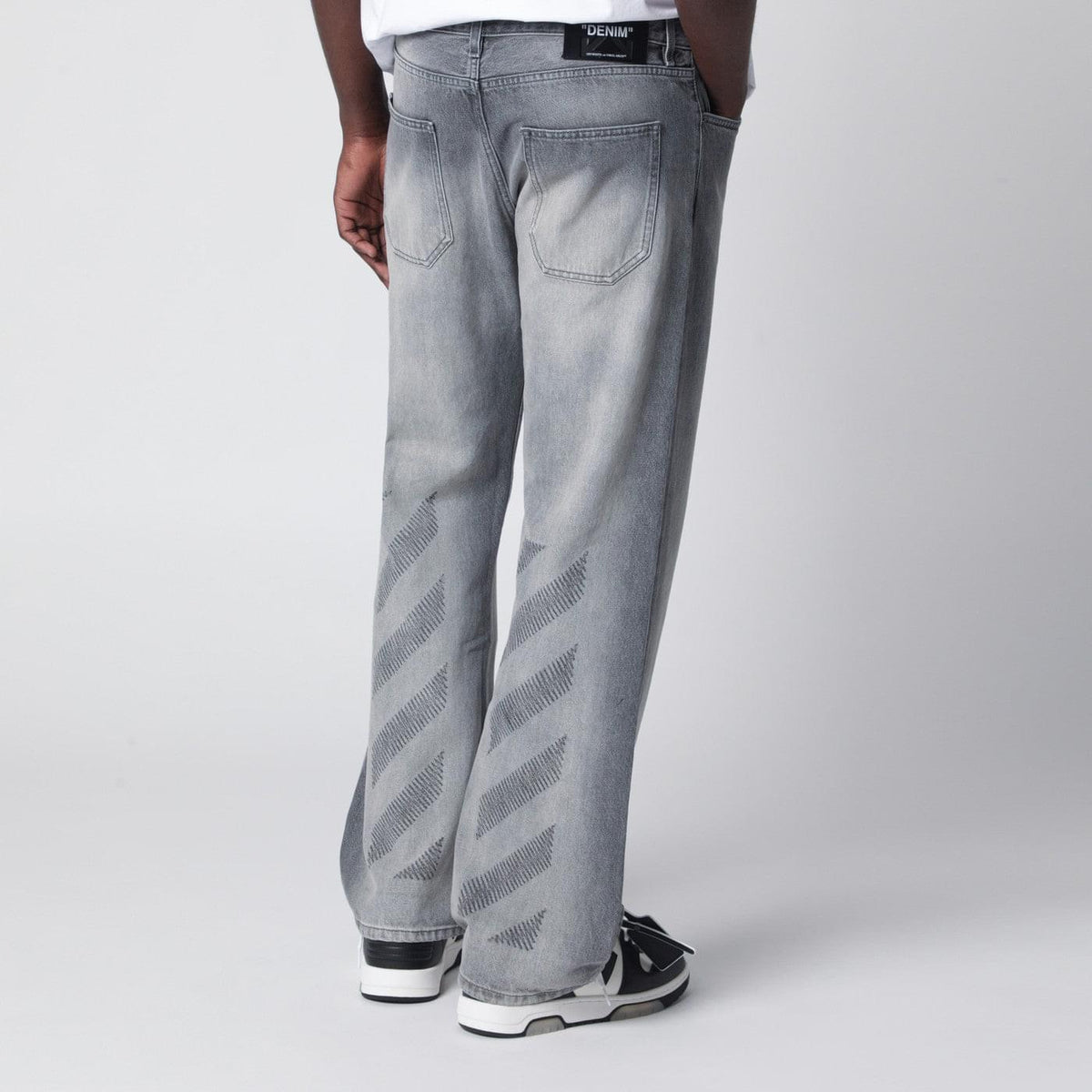 Off-White Grey Washed-Effect Jeans Men OFF-WHITE