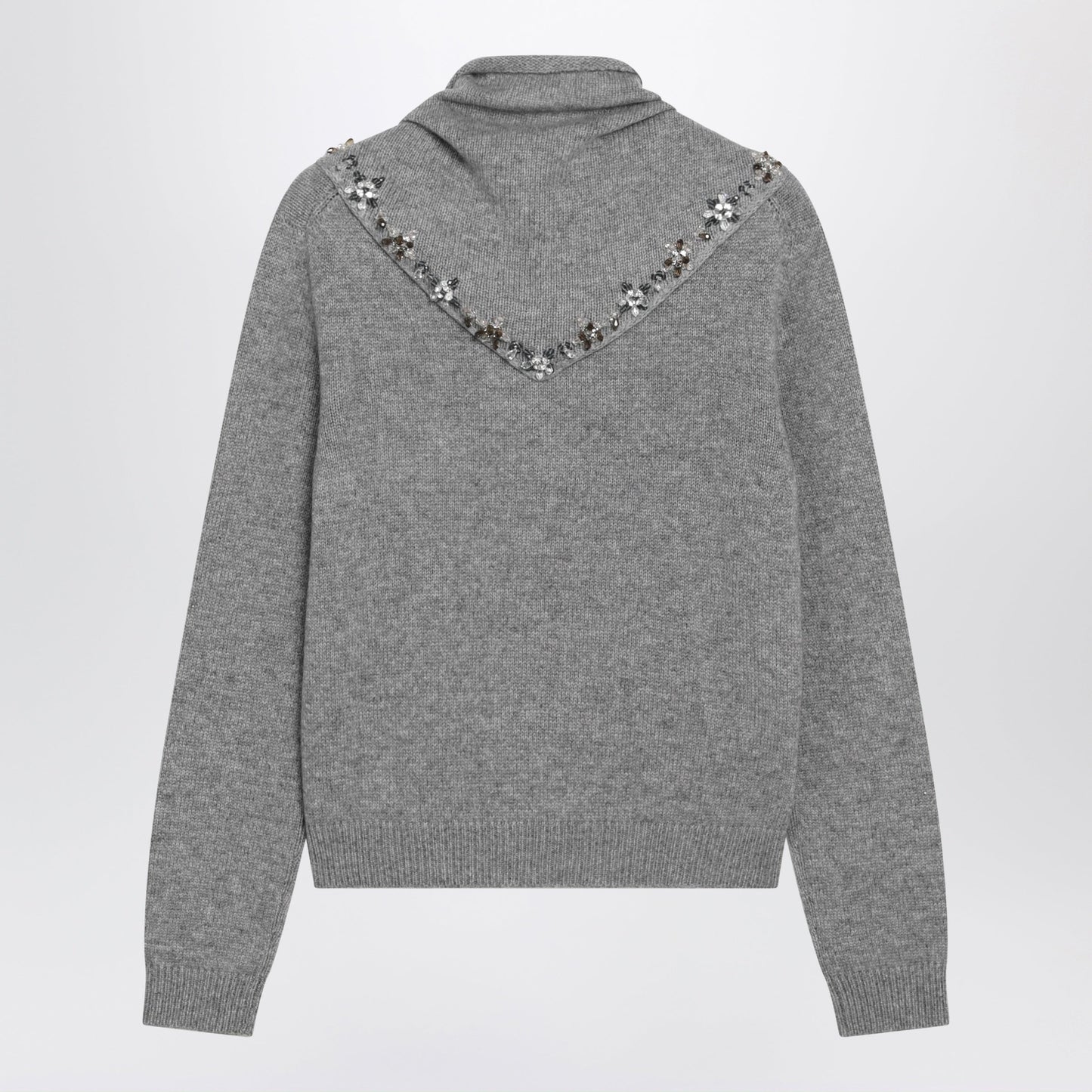 Prada Grey Cashmere Sweater With Jeweled Scarf Women PRADA