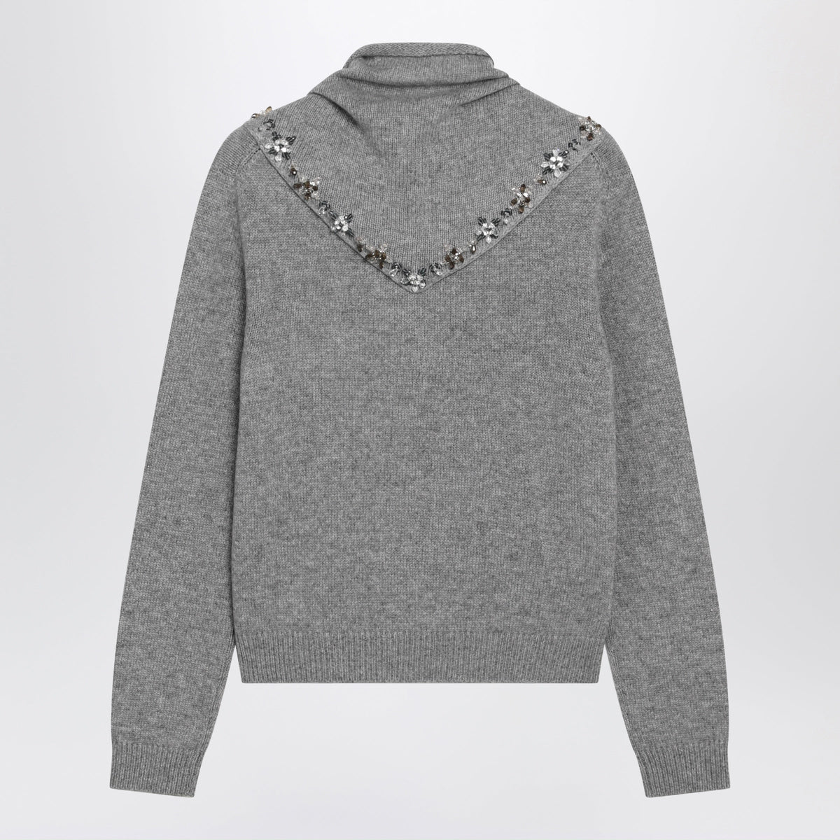 Prada Grey Cashmere Sweater With Jeweled Scarf Women PRADA