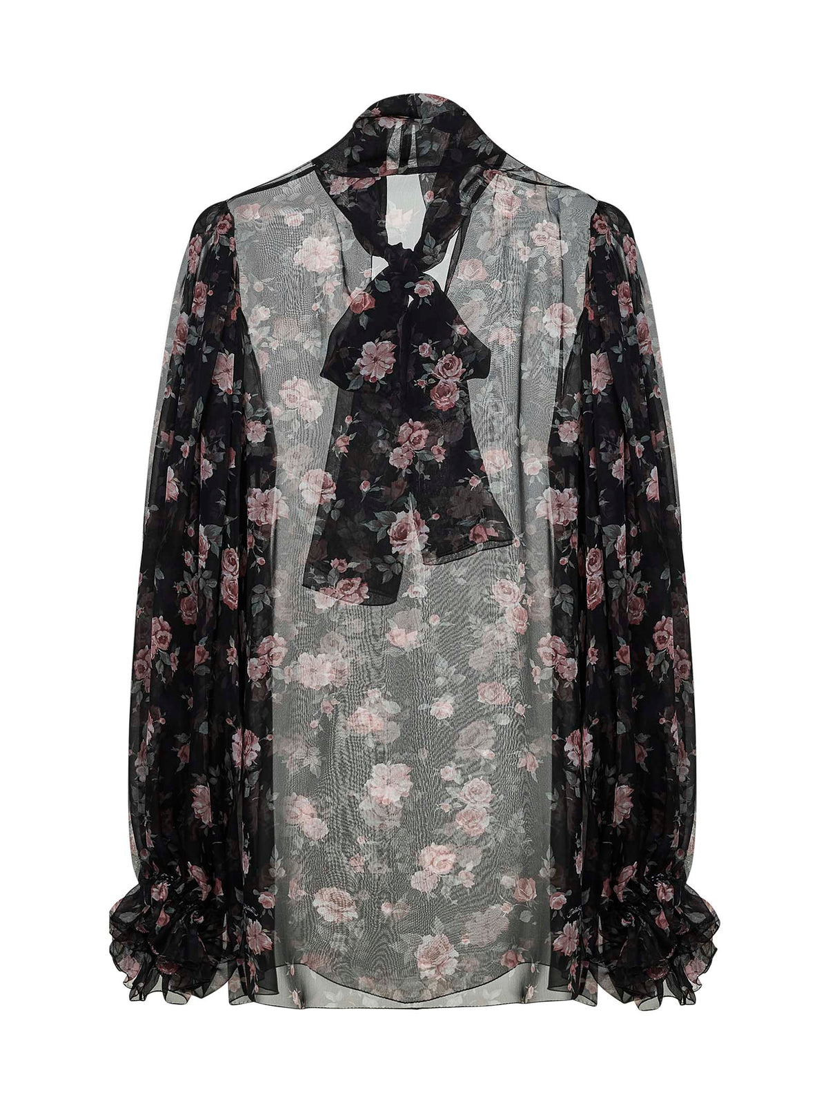 Dolce & Gabbana Women Black Vintage Rose-Print Chiffon Top DOLCE & GABBANA