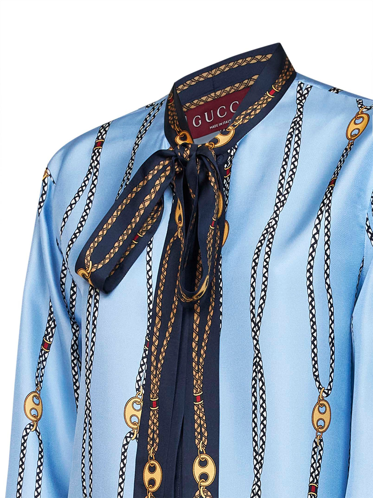 Gucci Women Light Blue Printed Silk Twill Shirt GUCCI