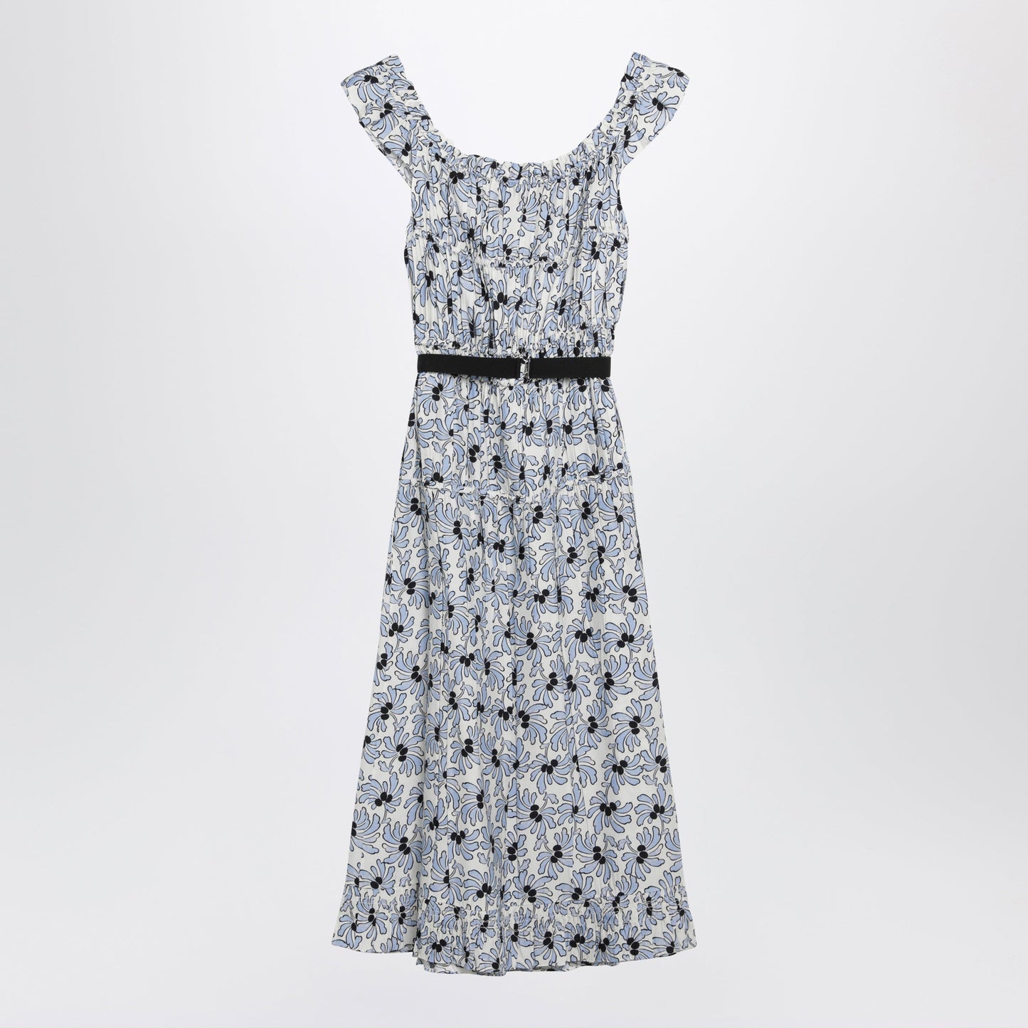 Prada Floral-Print Pongee Dress In Light Blue Women PRADA