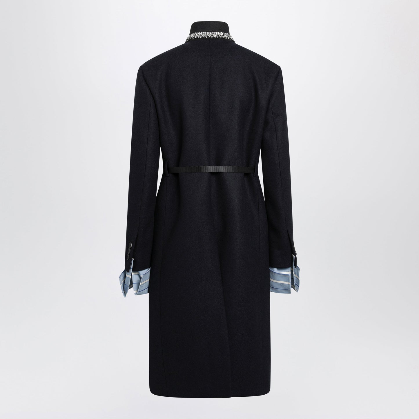 Prada Blue Wool Coat With Belt Women PRADA